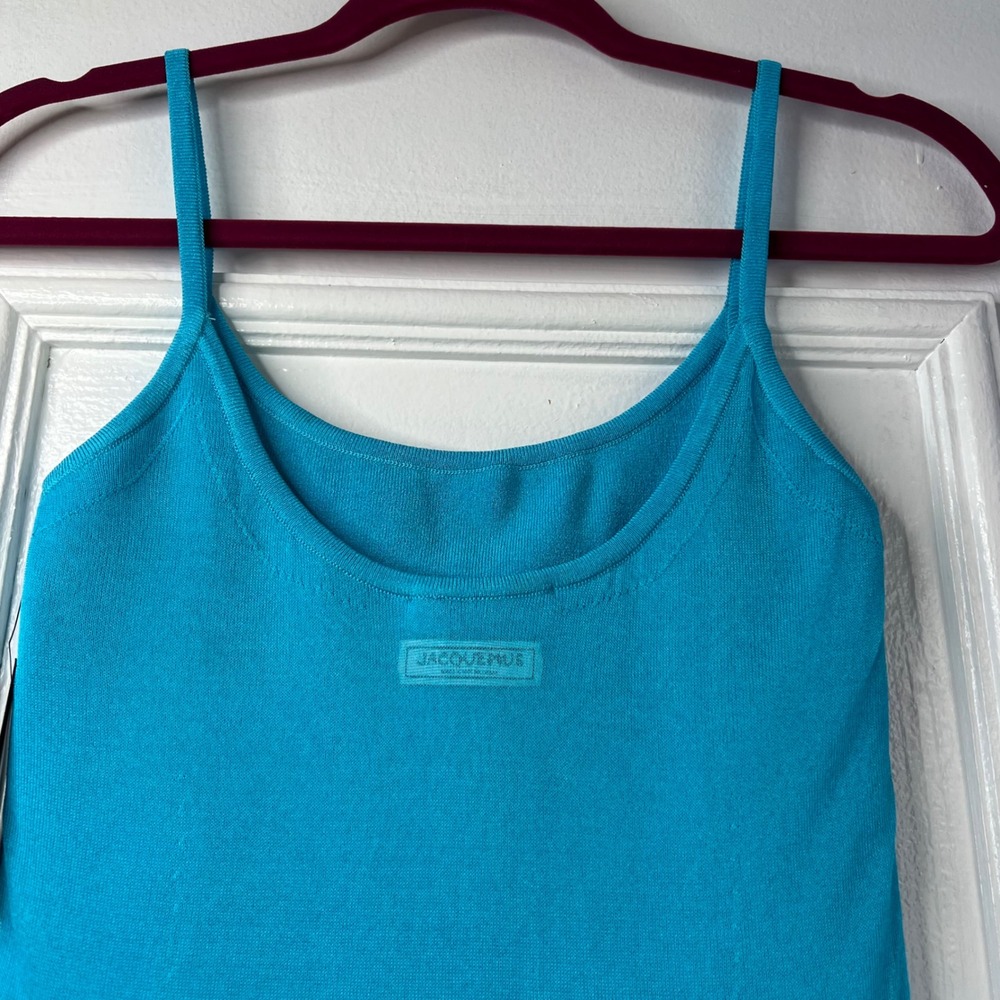 NWT Jacquemus La Robe Maille Roupao Sheer Mini Dress Knit Turquoise Blue Size 34 - Picture 9 of 16